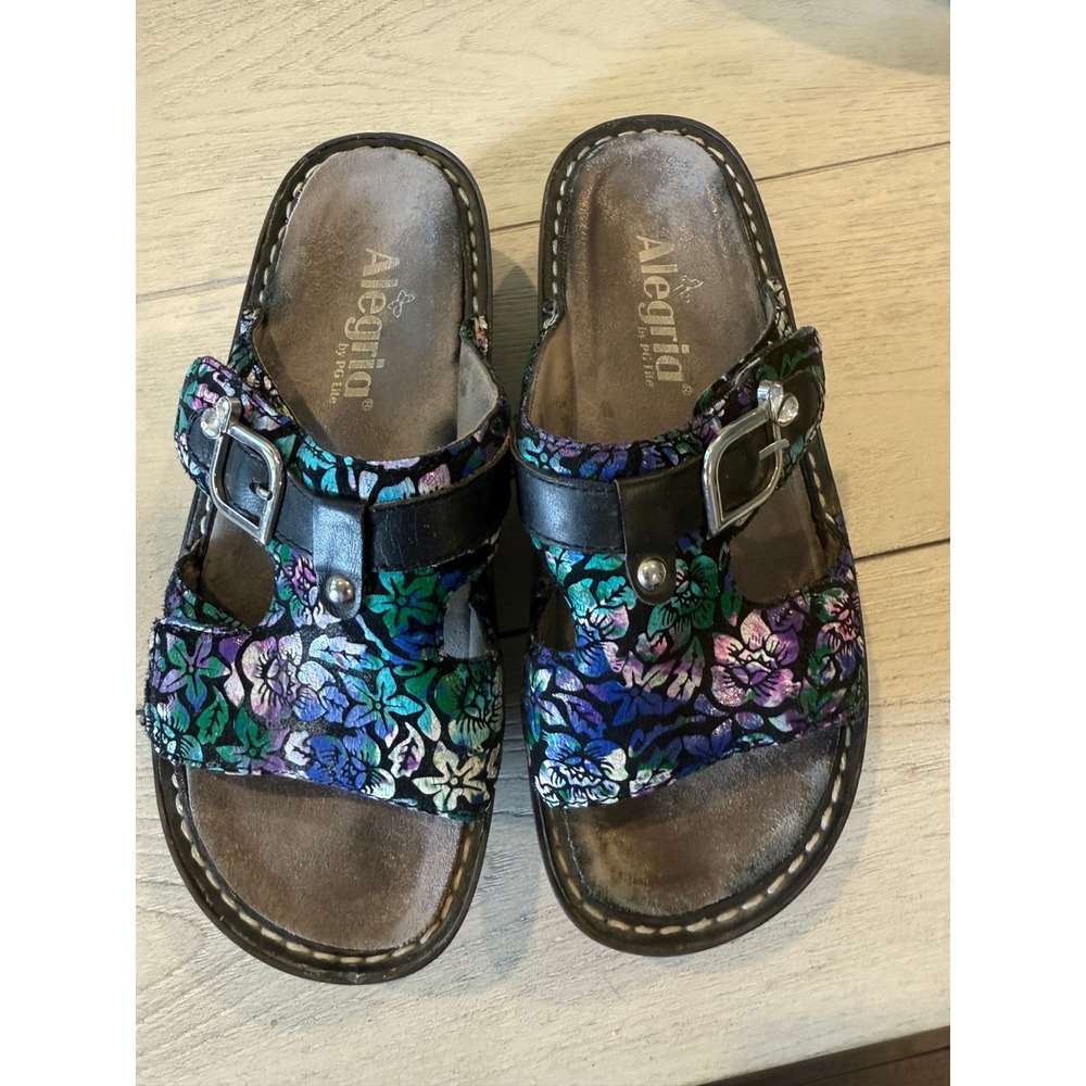 Alegria by PG Lite Floral Comfort Sandals Adjustable Buckle Slides‎